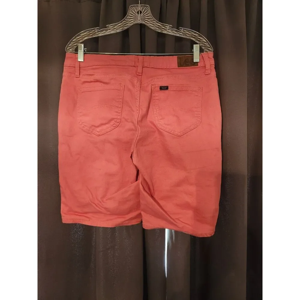 Lee Pink Denim Bermuda Shorts Size 10 Women's Long Jean Shorts Knee Length